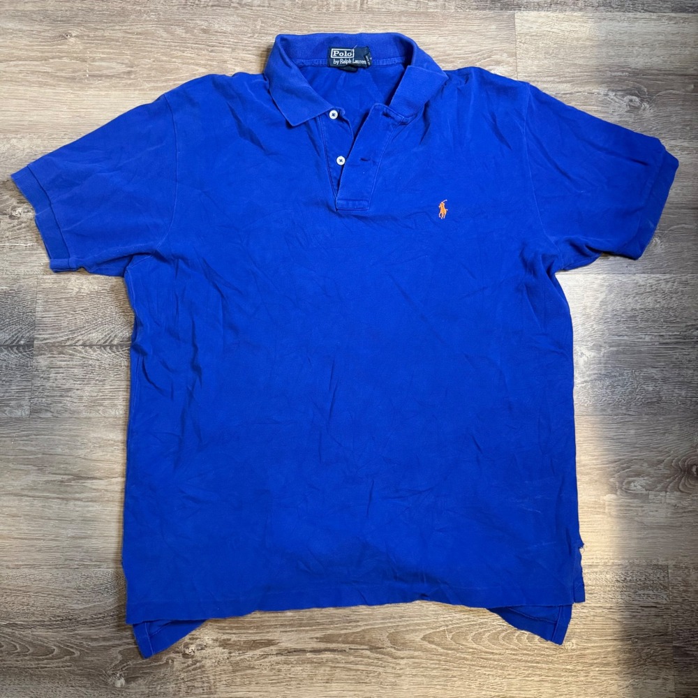 Polo Ralph Lauren Mens Royal Blue Short Sleeve Pique Polo Shirt Orange Pony‎ L